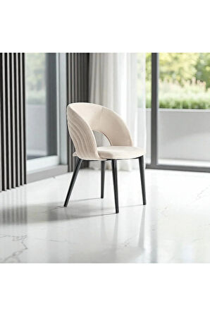 Mostar S88 Sandalye – Krem (Tiesto Polyester), Siyah Metal Ayak