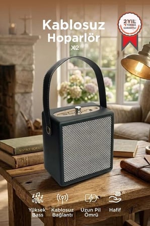 Premium Seyahat Müzik Piknik Bluetooth Hoparlör Wooden Case X2 Siyah