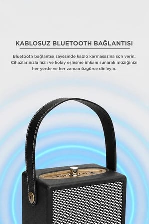 Premium Seyahat Müzik Piknik Bluetooth Hoparlör Wooden Case X2 Siyah