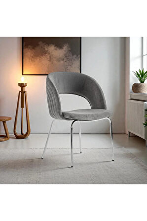 Boston S91 Sandalye (2 Adet) – Antrasit Kumaş, Krom Metal Ayak