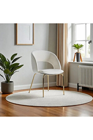 Boston S91 Sandalye (2 Adet) – Krem Kumaş, Gold Metal Ayak