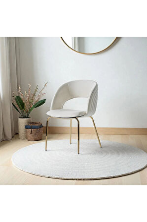 Boston S91 Sandalye (2 Adet) – Krem Kumaş, Gold Metal Ayak