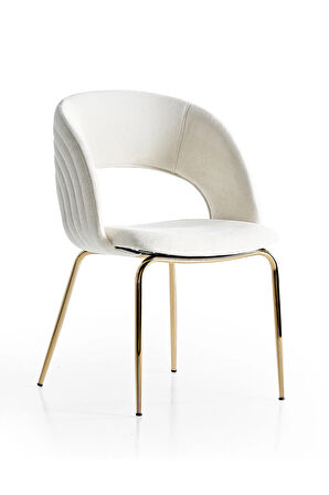 Boston S91 Sandalye (2 Adet) – Krem Kumaş, Gold Metal Ayak