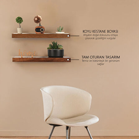 Uçan Raf Çam Ahşap Masif Ofis Mutfak Salon Kitaplık Uyumlu Modern Dekoratif Gizli Bağlantılı 120 Cm