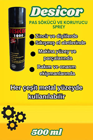 Desicor 1000 VCI Sprey Pas Sökücü Yağlayıcı Korozyon Önleyici Genel Bakım Spreyi 500 ml 10 Adet