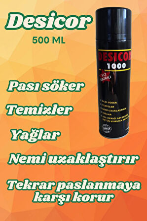 Desicor 1000 VCI Sprey Pas Sökücü Yağlayıcı Korozyon Önleyici Genel Bakım Spreyi 500 ml 3 Adet