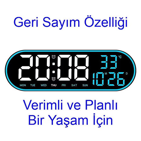 USB ile Çalışan LED Duvar Saati  Büyük Ekran, Geri Sayım, Uzaktan Kumanda, Sıcaklık ve Tarih Gösterimi