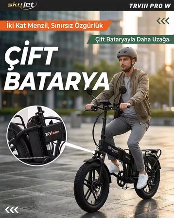 SKYJET TRVIII PRO W ÇİFT BATARYALI 1000W ELEKTRİKLİ BİSİKLET AYNA ÇANTA VE EL GAZI HEDİYELİ