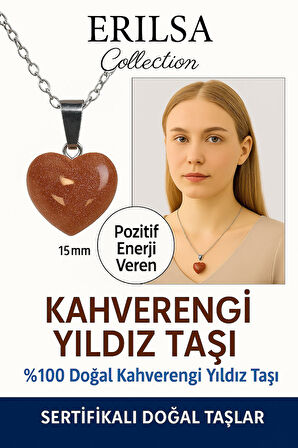 Sertifikalı Kalp Model Mini Kahverengi Yıldız Taşı Kolye – Motivasyon ve İçsel Parlaklık Taşı