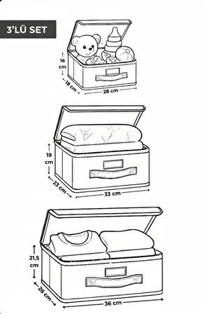 Modern Kapaklı Dolapiçi Çok Amaçlı 3'lü Set