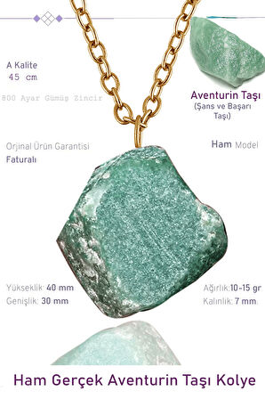 Sertifikalı Ham İşlenmemiş Aventurin Taşı Kolye - 24k Altın Kaplama