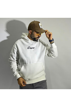 Desperate Kumaş Baskılı Oversize Erkek Hoodie