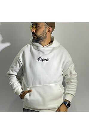 Desperate Kumaş Baskılı Oversize Erkek Hoodie