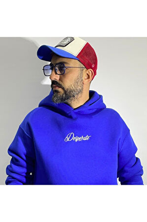 Desperate Kumaş Baskılı Oversize Erkek Hoodie