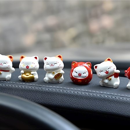 Şanslı Kedi 6’lı Set Maneki Neko Dekoratif Masa ve Araba Süsü Biblo