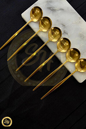 6 Adet Çelik Gold Tatlı Kaşığı Paslanmaz | 6 Parça Lüks Tatlı Kaşığı Takımı Paslanmaz