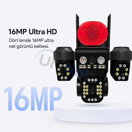 Uninet 4K Pro 16MP 4 Kameralı WiFi Güvenlik Kamerası 360° Pan-Tilt Renkli Gece Görüşü IP66