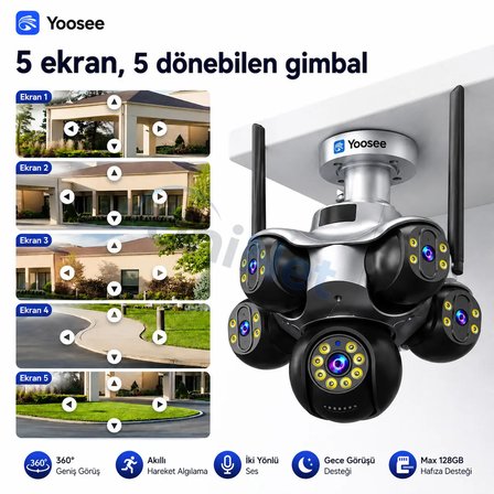 Uninet Unınet 5 Kameralı 360° Akıllı Güvenlik Kamerası – Hareket Algılama ve Gece Görüşü Bulunan Ip Kamera
