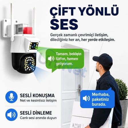 Uninet 6mp Çift Lensli Dış Mekân Güvenlik Kamerası – 355° Ptz Döner Başlık, Siren, Polis Çakarı ve Çift Yönlü Ses