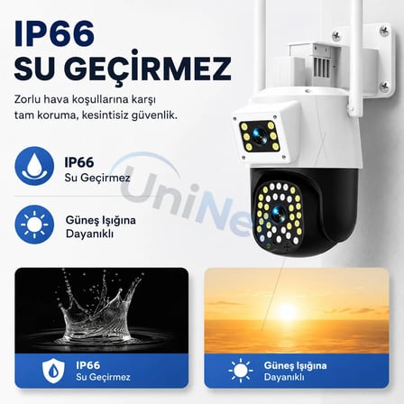 Uninet 6mp Çift Lensli Dış Mekân Güvenlik Kamerası – 355° Ptz Döner Başlık, Siren, Polis Çakarı ve Çift Yönlü Ses