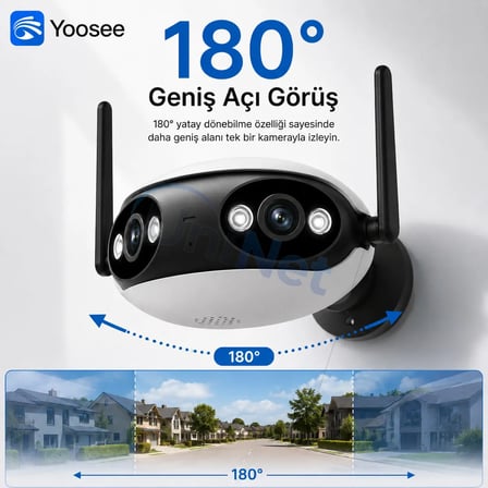 Uninet Panoramik 5mp Çift Kameralı Wifi Dış Mekân Güvenlik Kamerası – 180 Derece Iki Lensli Panoramik Görüş, Renkli Gece Görüşü ve Çift Yönlü Ses