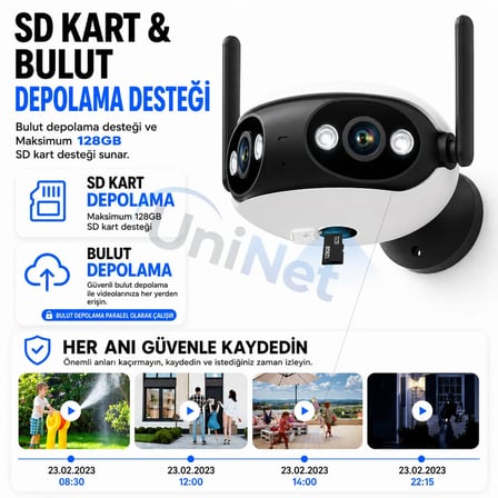 Uninet Panoramik 5mp Çift Kameralı Wifi Dış Mekân Güvenlik Kamerası – 180 Derece Iki Lensli Panoramik Görüş, Renkli Gece Görüşü ve Çift Yönlü Ses