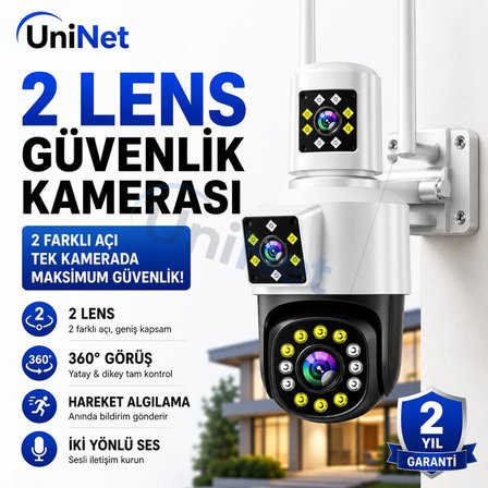 Uninet 5mp Çift Kameralı Wifi Ptz Güvenlik Kamerası – 355° Döner, Lazer Flash Led, Insan Takibi ve Gece Görüşü