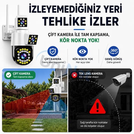 Uninet 5mp Çift Kameralı Wifi Ptz Güvenlik Kamerası – 355° Döner, Lazer Flash Led, Insan Takibi ve Gece Görüşü
