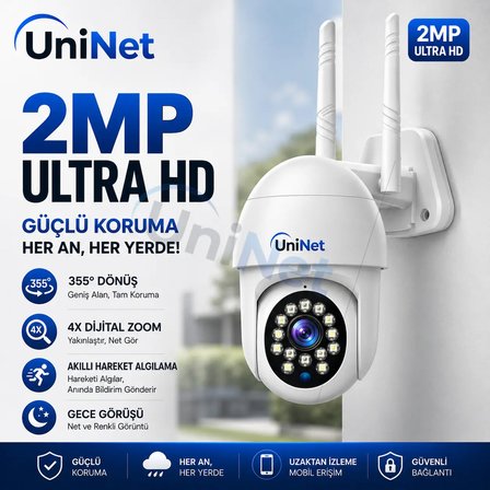 Uninet Dönebilen Dış Mekân Wifi Kamera – Ultra Hd, Akıllı Hareket Algılama, 4x Dijital Zoom ve Gece Görüşü