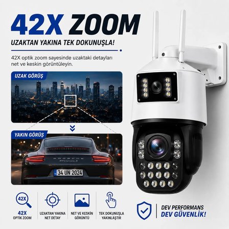 Uninet 42X Optik Zoom 8mp Çift Lensli Wifi Ptz Güvenlik Kamerası – Gece Görüşü ve 355° Dönebilen Ip Kamera