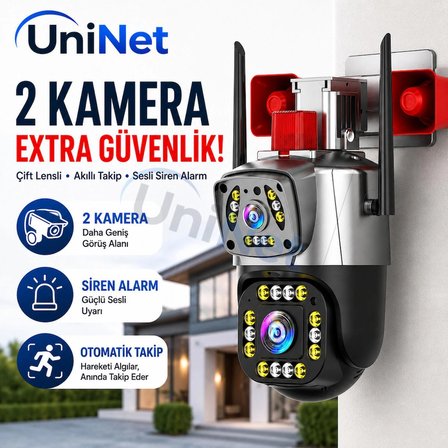 Uninet 5 MP Çift Kameralı WiFi Güvenlik Kamerası Dış Mekan PTZ 40 M Gece Görüşü