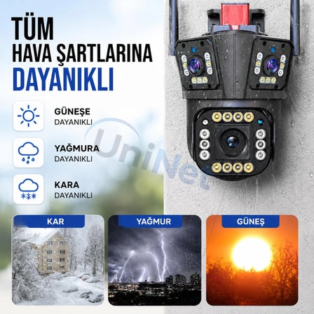 Uninet 5mp Üç Kameralı Wifi Ptz Güvenlik Kamerası – 355°/90° Dönebilen Kamera , Akıllı Takip, Dijital Zoom, Siren ve Ip Dış Mekân