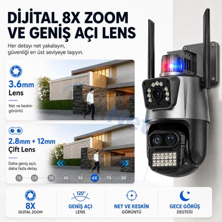 Uninet 6 MP Çift Lensli WiFi PTZ Dış Mekan Güvenlik Kamerası, Renkli Gece Görüşü