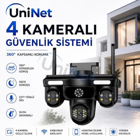 Uninet YS18 Pro Max 16 MP 4 Lensli WiFi PTZ Dış Mekan Güvenlik Kamerası Siyah
