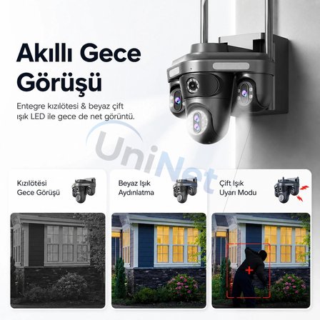 Uninet YS18 Pro Max 16 MP 4 Lensli WiFi PTZ Dış Mekan Güvenlik Kamerası Siyah