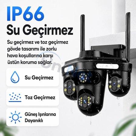 Uninet YS18 Pro Max 16 MP 4 Lensli WiFi PTZ Dış Mekan Güvenlik Kamerası Siyah