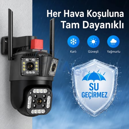 Uninet 9mp Çift Lensli Wifi Ptz Güvenlik Kamerası – 3 Ekran Görüntü, 50 Metre Gece Görüşü ve Polis Çakarı