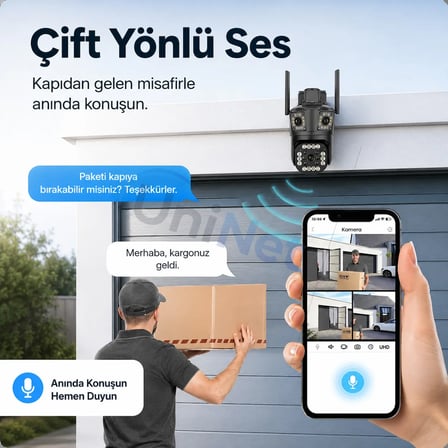 Uninet 9mp Çift Lensli Wifi Ptz Güvenlik Kamerası – 3 Ekran Görüntü, 50 Metre Gece Görüşü ve Polis Çakarı