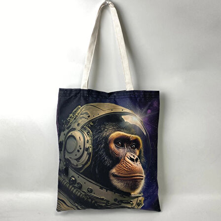 Desingbag Astronot Maymun Baskılı Bez Çanta