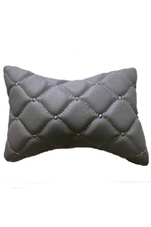 RENAULT MEGANE 2004-2008  Uyumlu 2'Li 3d Oto Boyun Yastığı Gri Deri Gri Nakış  