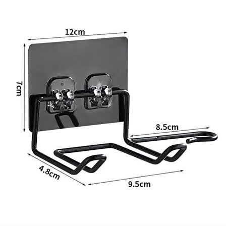 Fön Makine Askısı Siyah Yapışkanlı Fön Makine Tutucu (4767)