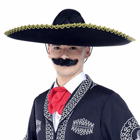 Sombrero Meksika Şapkası Mariachi Altın Şeritli Yetişkin Boy (4767)