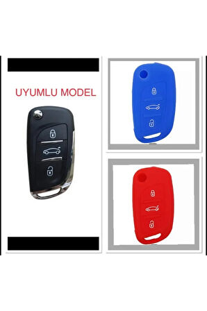2 Adet Citroen C4 C5 C-quatre Uyumlu Silikon Anahtar Koruma Kılıfı Mavi Ve Kırmızı Renk