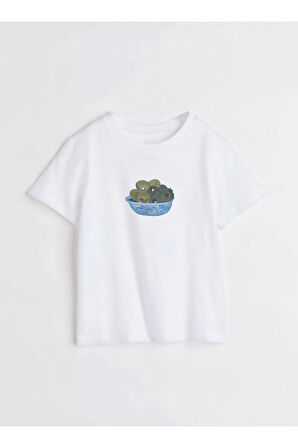 Zeytin Baskılı Bisiklet Yaka Basic Trend Kadın T-shirt