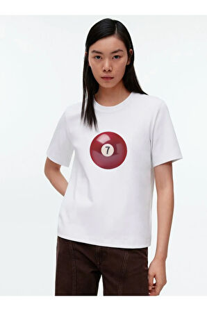 Kırmızı 7 Bilardo Topu Baskılı Bisiklet Yaka Basic Trend Kadın T-shirt