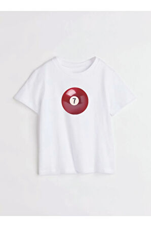 Kırmızı 7 Bilardo Topu Baskılı Bisiklet Yaka Basic Trend Kadın T-shirt