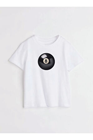 Siyah 8 Bilardo Topu Baskılı Bisiklet Yaka Basic Trend Kadın T-shirt