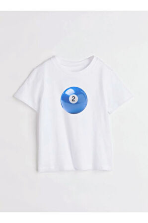 Mavi 2 Bilardo Topu Baskılı Bisiklet Yaka Basic Trend Kadın T-shirt