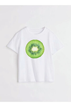 Kivi Baskılı Bisiklet Yaka Basic Trend Kadın T-shirt