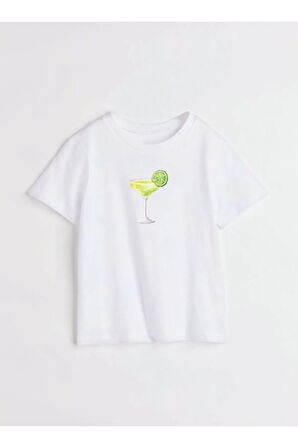 Lime Kokteyl Baskılı Bisiklet Yaka Basic Trend Kadın T-shirt